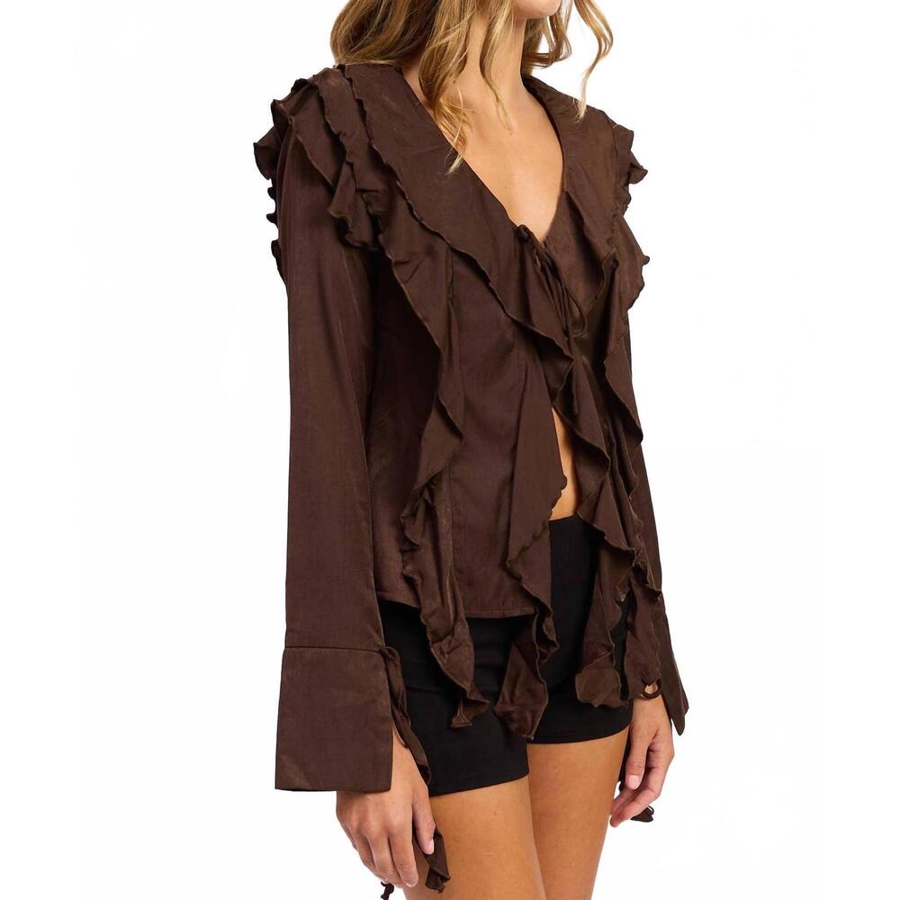 emory park Brown Ruffled Long-Sleeve Blouse - Picture 3 of 8